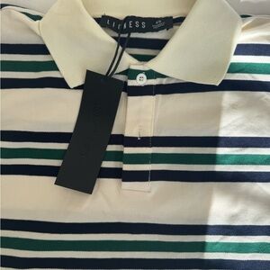 Striped Polo Shirt in Cream, Green, and Navy perfect for 🎾⛳️ NWT